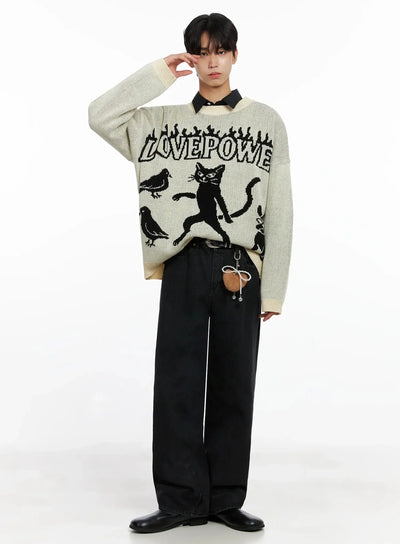 Men's Vintage Black Jeans IO516