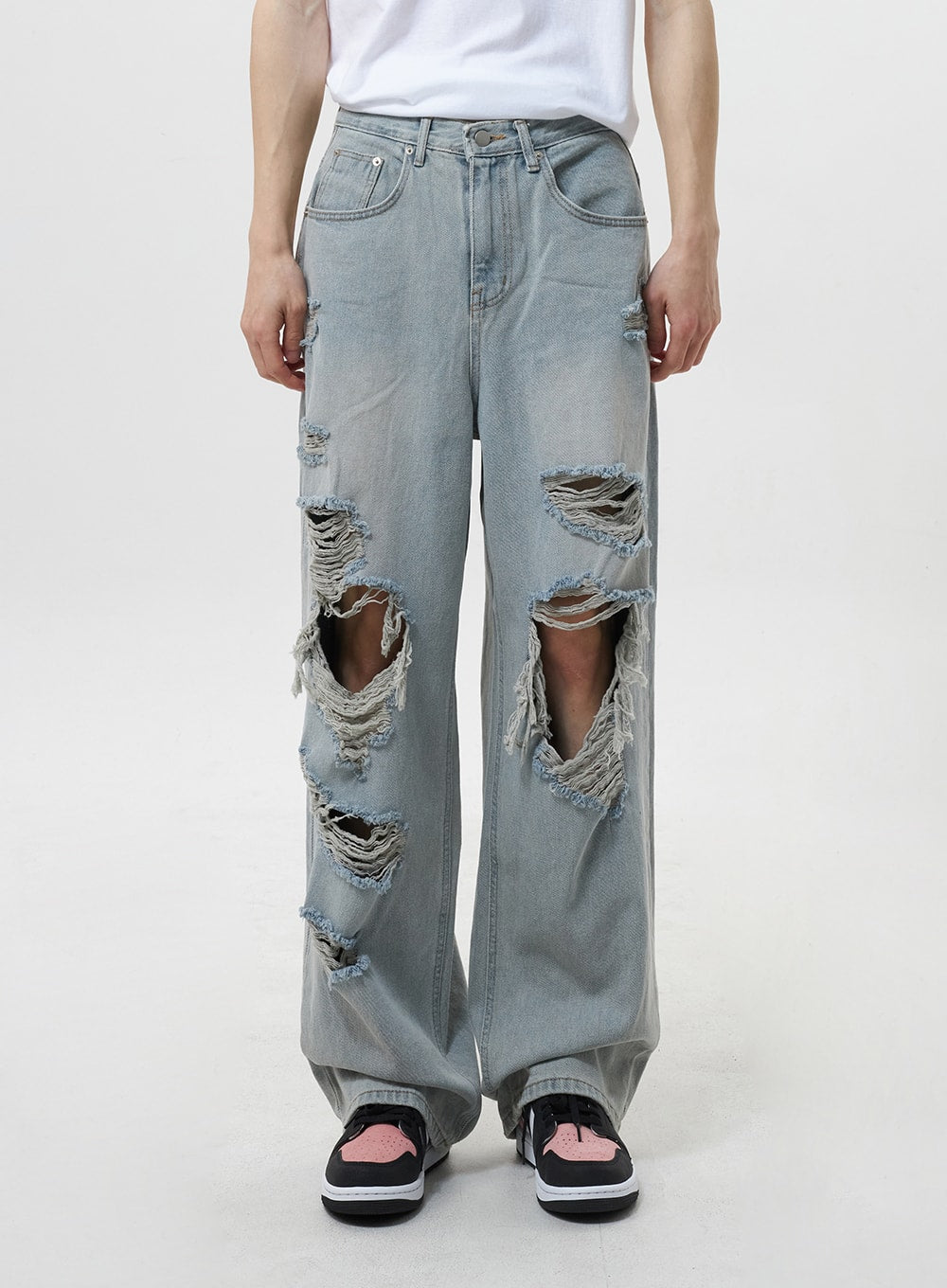 Ripped Baggy Jeans CY319 Korean Women's Fashion LEWKIN