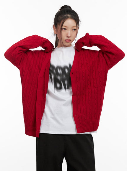 Cable Knit Relaxed Fit Cardigan C7102