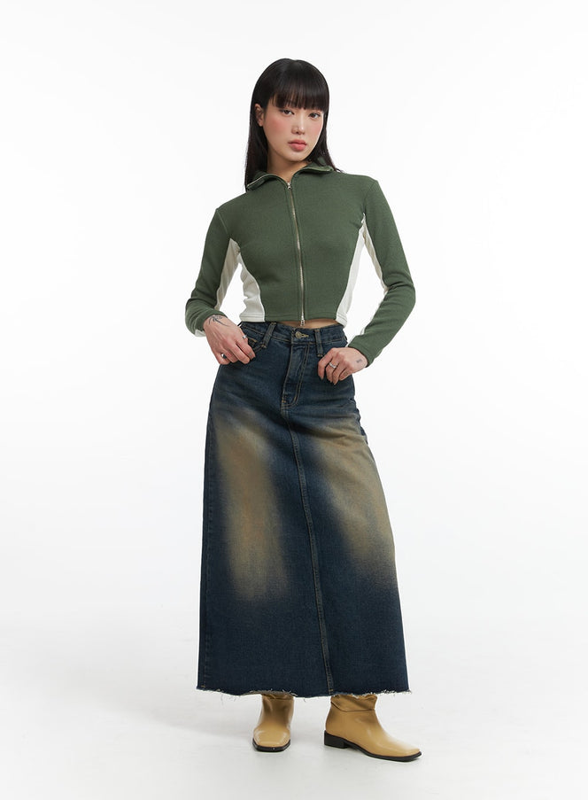 Grunge A-Line Denim Maxi Skirt IJ410 Acubi style LEWKIN