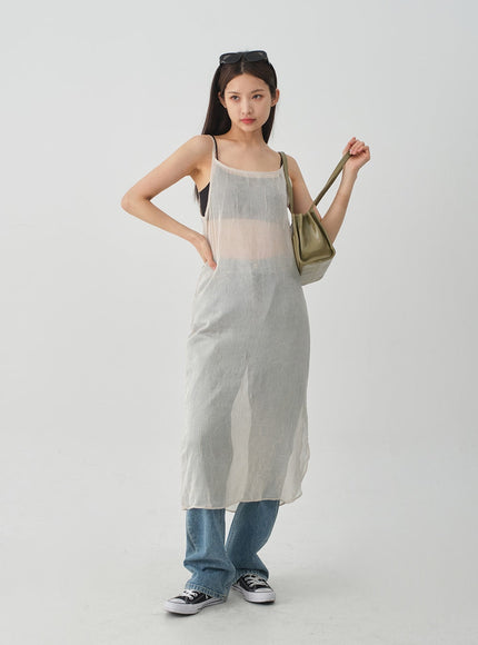 Wrinkle Sheer Cami Maxi Dress CJ08