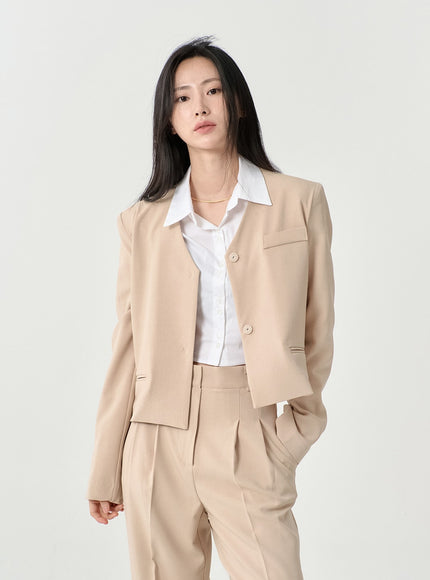 No Collar Semi Cropped Blazer OS13