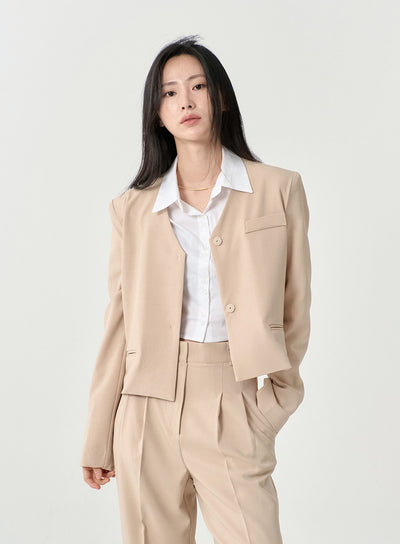 No Collar Semi Cropped Blazer OS13