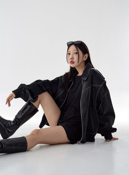 Over Fit Stitch Veste en similicuir Unisexe CG16