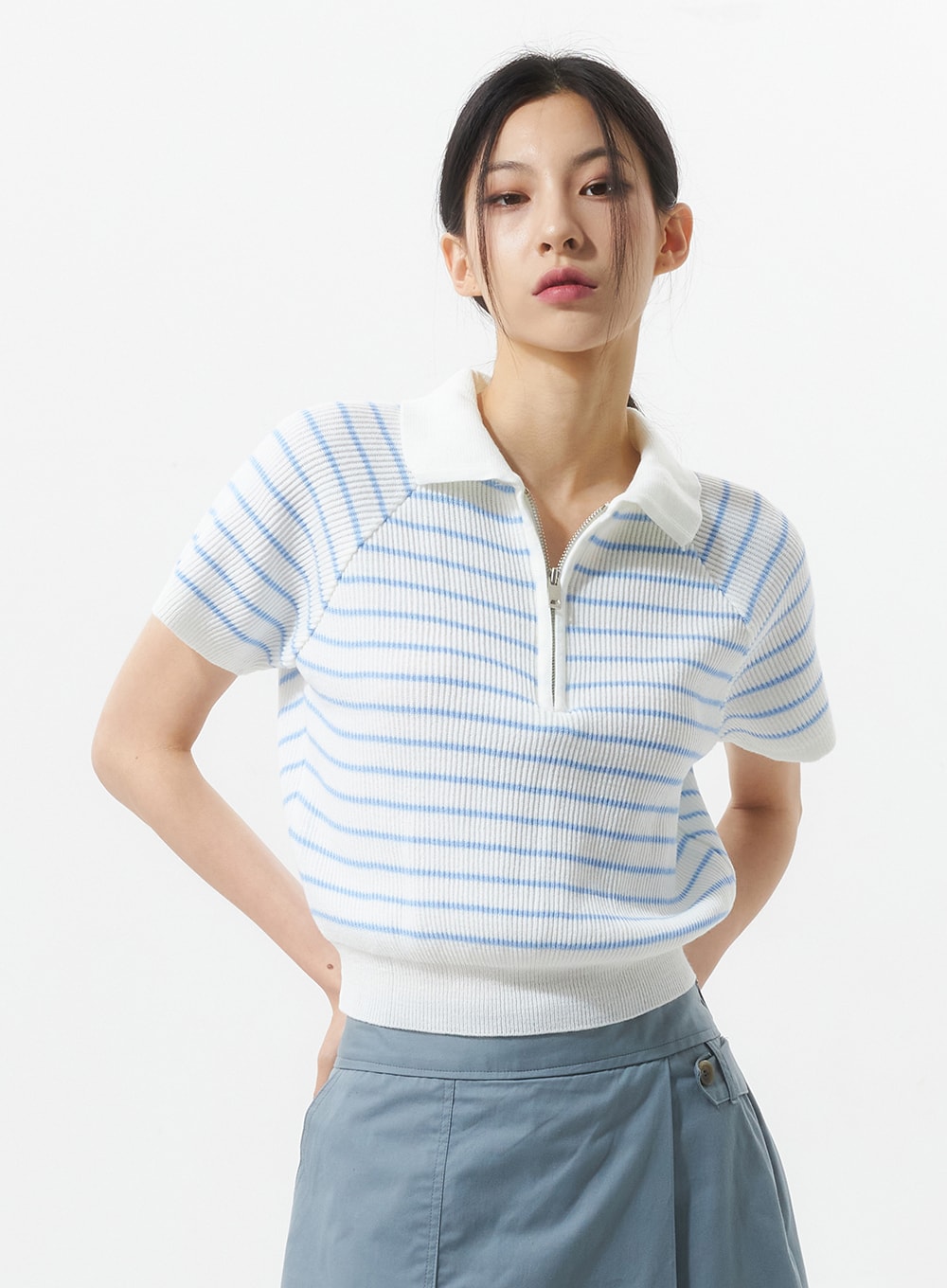 Stripe Half Zip-Up Polo Tee IU326