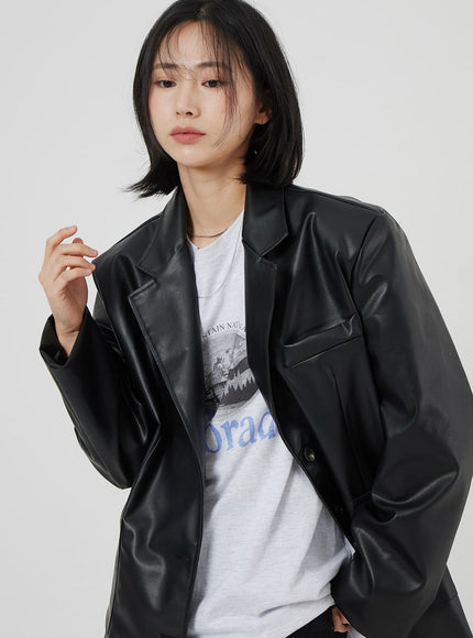 Faux Leather Oversized Jacket OM306