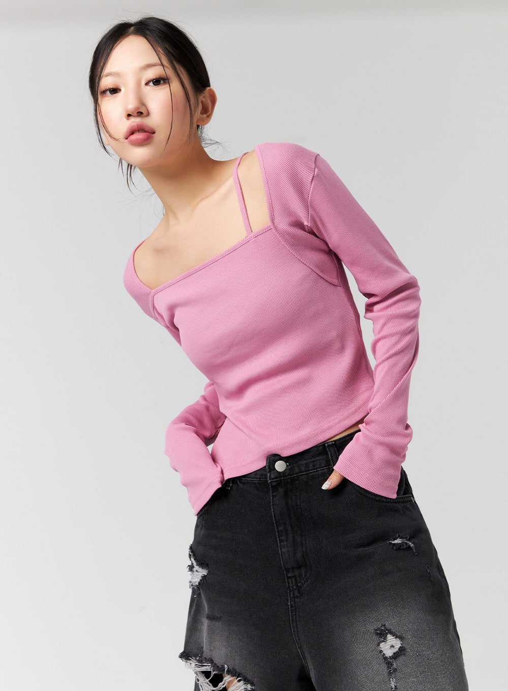 Square Neck Long Sleeve Top CG303