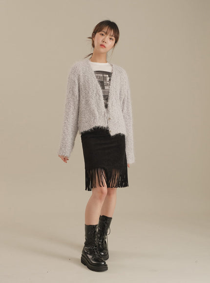 Tassel Hem Knee Length Skirt