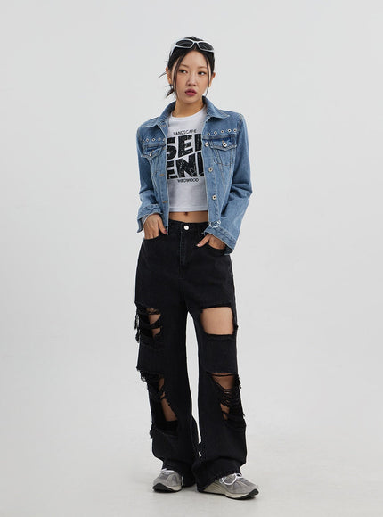 Ripped Wide Leg Jeans CJ319