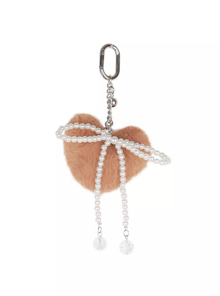 Fluffy Heart Ribbon Charm Keychain IO516