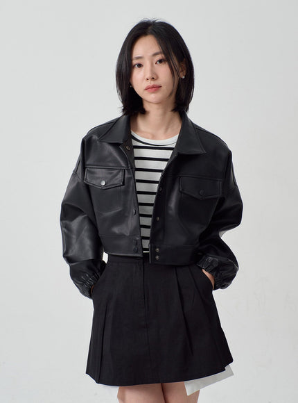 Faux Leather Cropped Jacket OF301