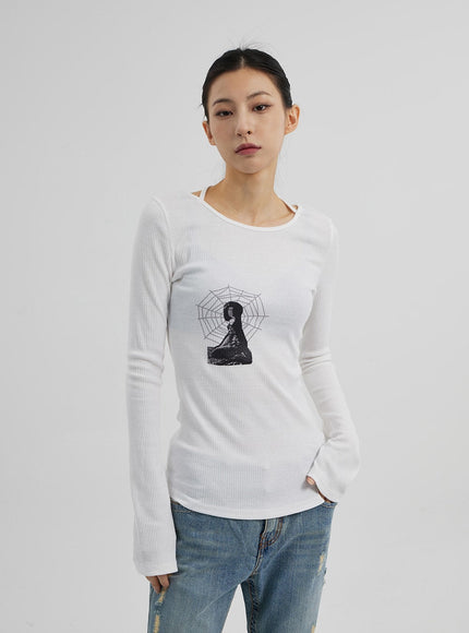 Graphic Ribbed Knit Top CF309