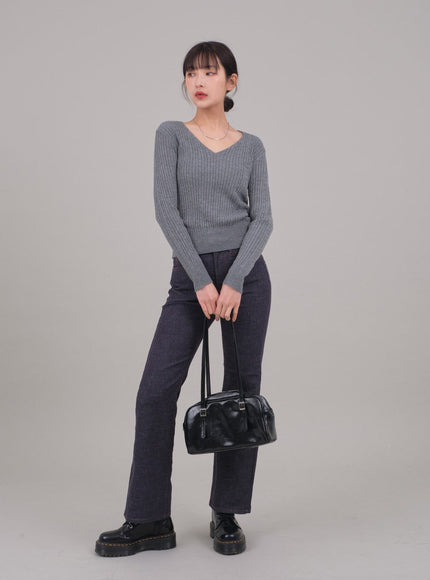 V Neck Cable Knit Top C2701