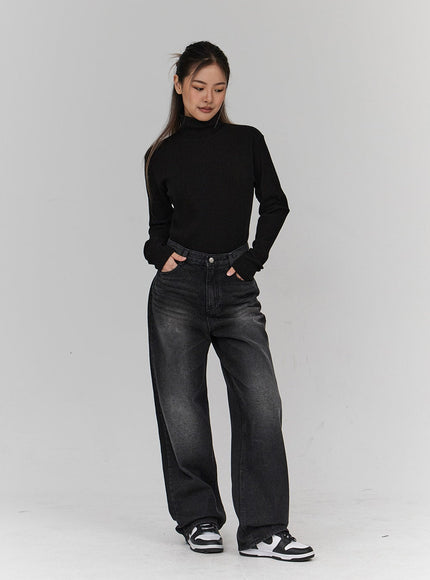 Light Washing Wide Leg Black Jeans CN23