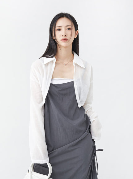 Side Shirring Sleeveless Strap Maxi Dress OG12