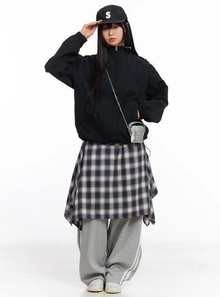 Asymmetric Plaid Midi Skirt CF506