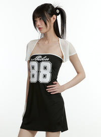 lettering-mini-dress-with-cardigan-cl426 / Black