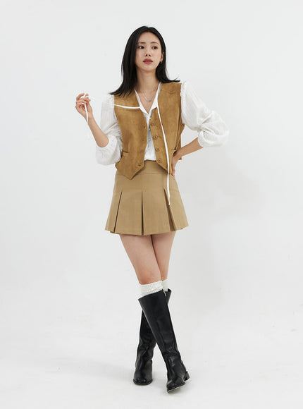 pleated-mini-skirt-oo305 / Beige