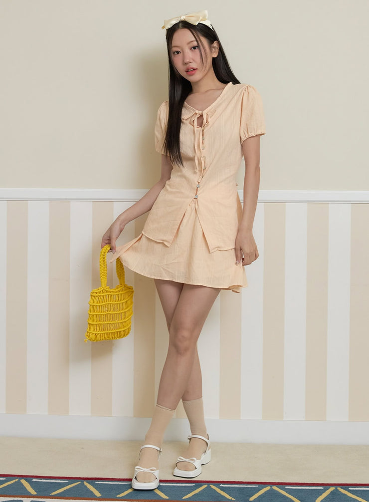 summer-flare-cotton-mini-skirt-oy424 / Beige