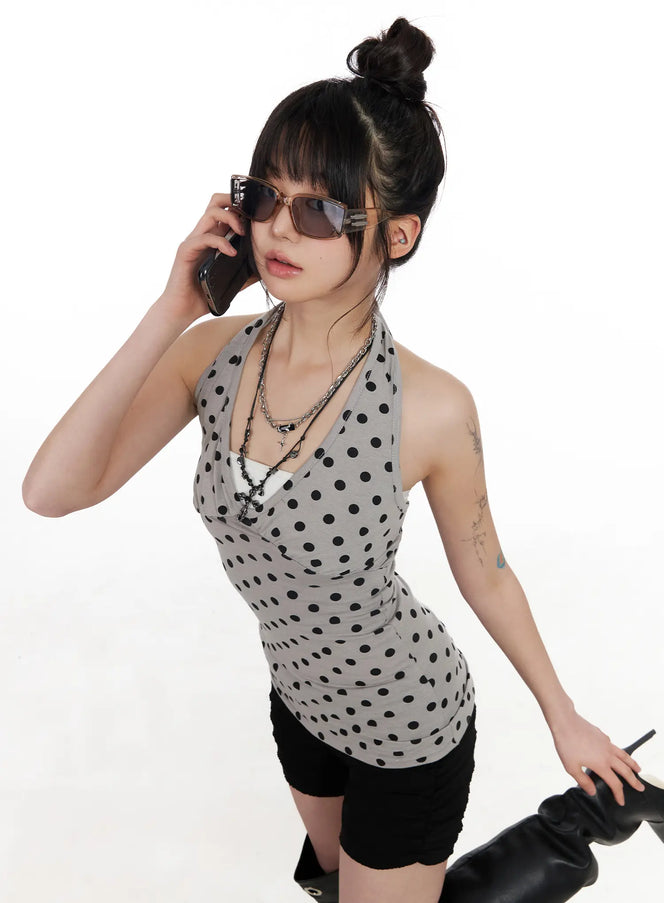 polka-dot-halter-top-cm512 / Beige