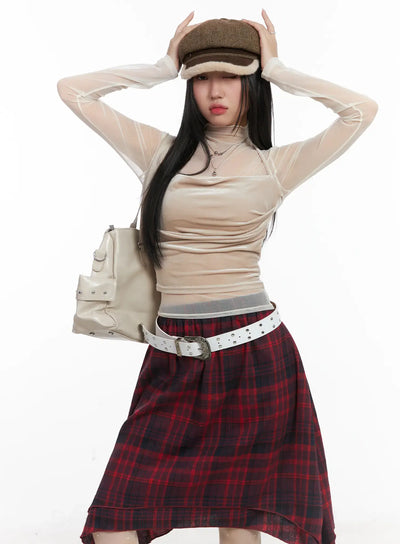 sheer-layered-long-sleeve-top-cd530 / Beige