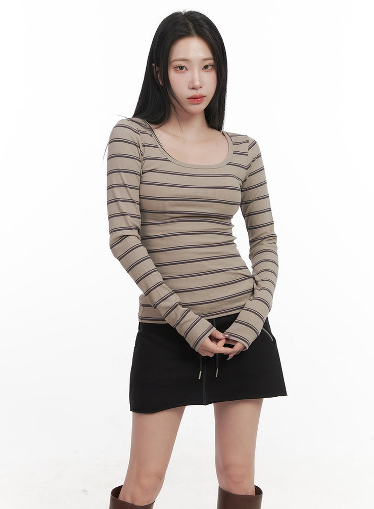 Striped Slim-Fit Long Sleeve Top CJ517