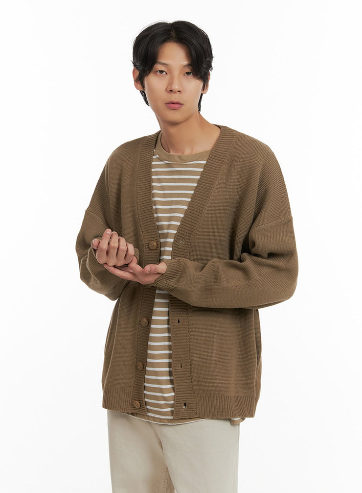 mens-oversized-buttoned-cardigan-beige-iy410 / Beige