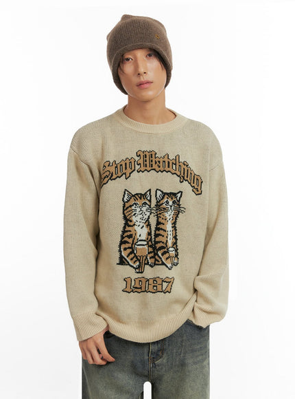 mens-animal-print-sweater-io417 / Beige