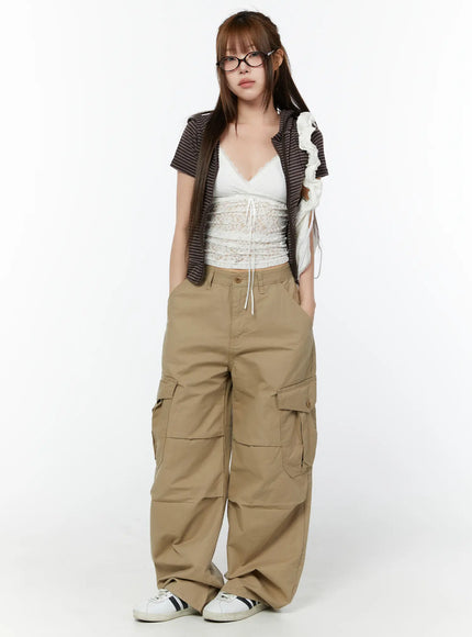 pintuck-cargo-wide-pants-cy519 / Beige