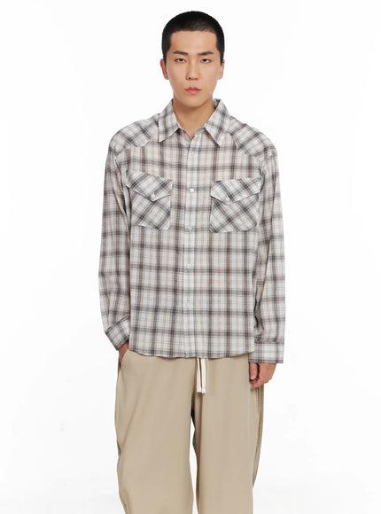 mens-plaid-shirt-ig529 / Beige