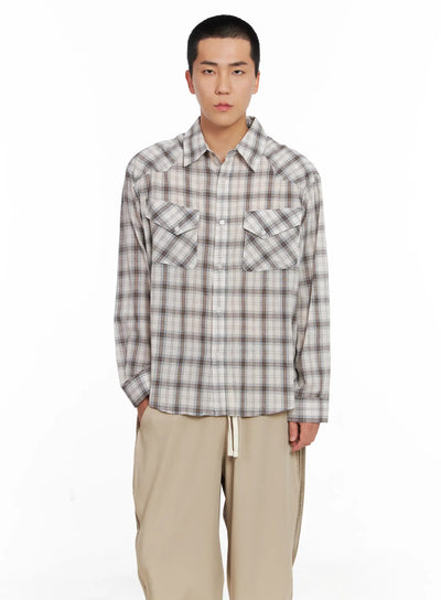 mens-plaid-shirt-ig529 / Beige