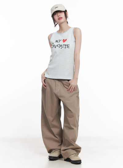 stitched-wide-fit-pants-cu518 / Beige