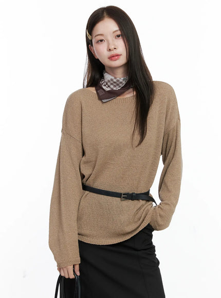 oversized-boatneck-knit-sweater-co506 / Beige
