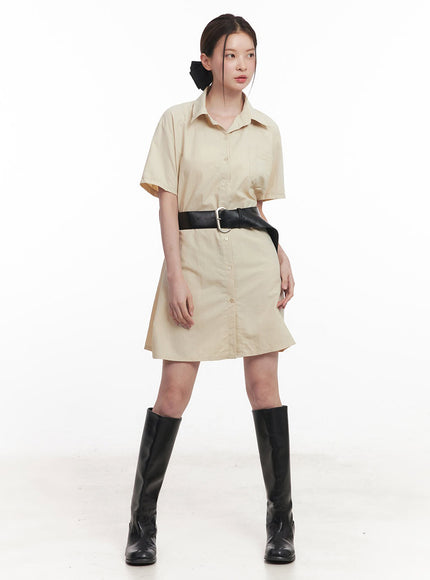 collared-shirt-mini-dress-iy508 / Beige