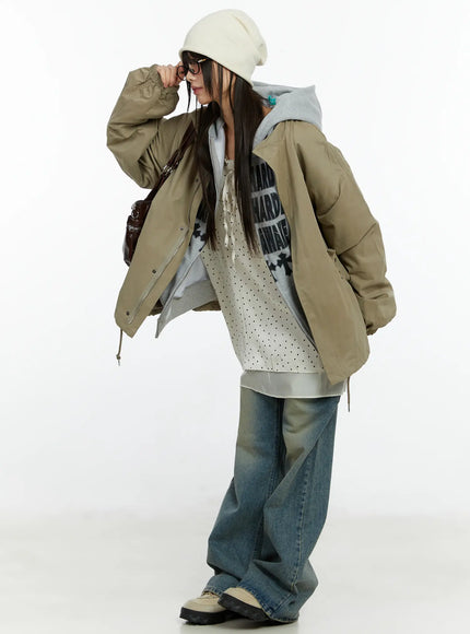 oversized-utility-zip-up-jacket-cf510 / Beige