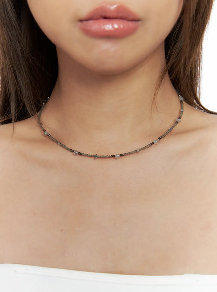 delicate-beaded-choker-necklace-cs505 / Beige