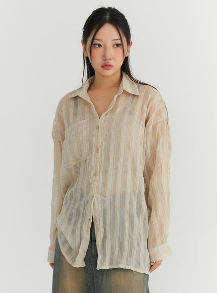 oversized-mesh-shirt-co306 / Beige