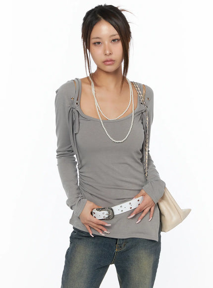 chic-layered-bolero-top-set-ca517 / Beige