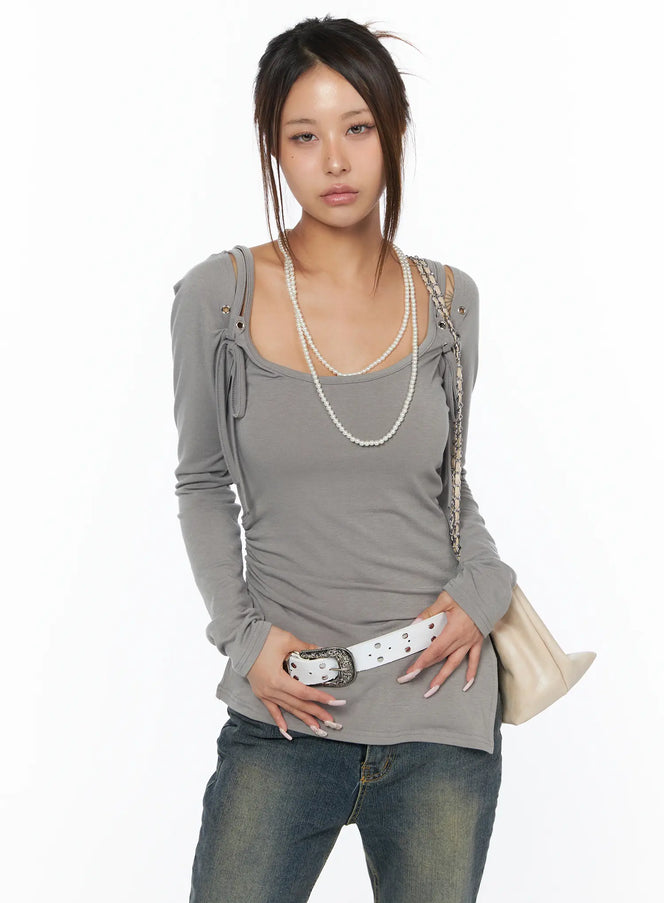 chic-layered-bolero-top-set-ca517 / Beige