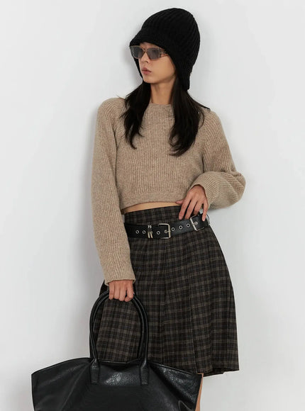 cropped-crewneck-knit-top-ij502 / Beige