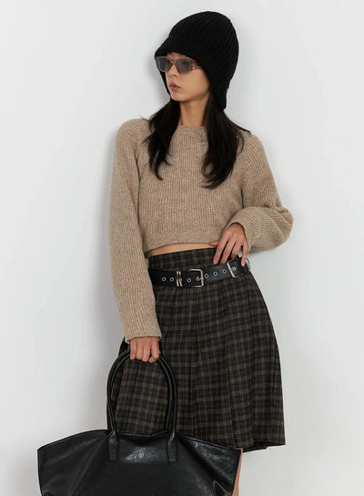 cropped-crewneck-knit-top-ij502 / Beige
