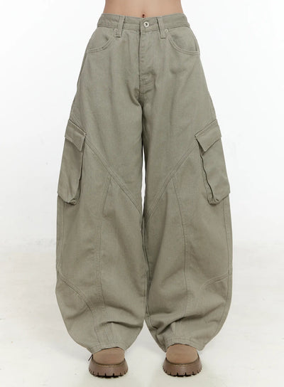 pigment-cargo-wide-leg-pants-cn506 / Beige