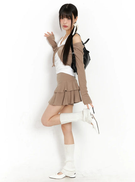 two-tiered-ruffle-mini-skirt-cn520 / Beige