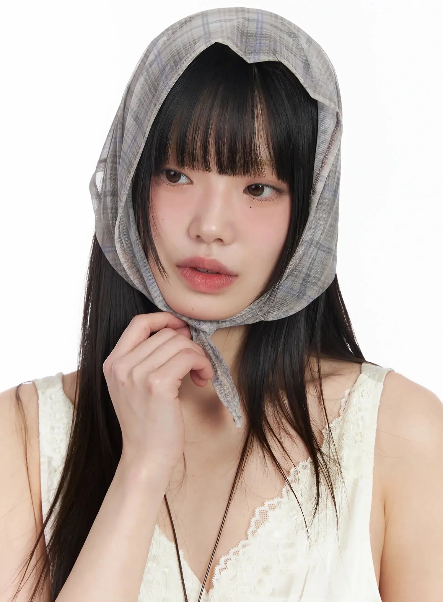plaid-sheer-headscarf-im523 / Beige