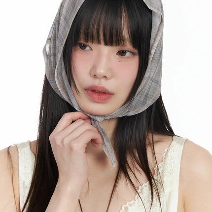 plaid-sheer-headscarf-im523 / Beige
