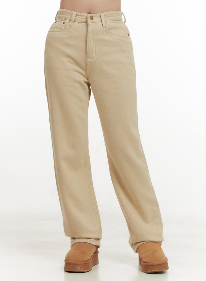 isolde-solid-cotton-straight-fit-pants-on429 / Beige