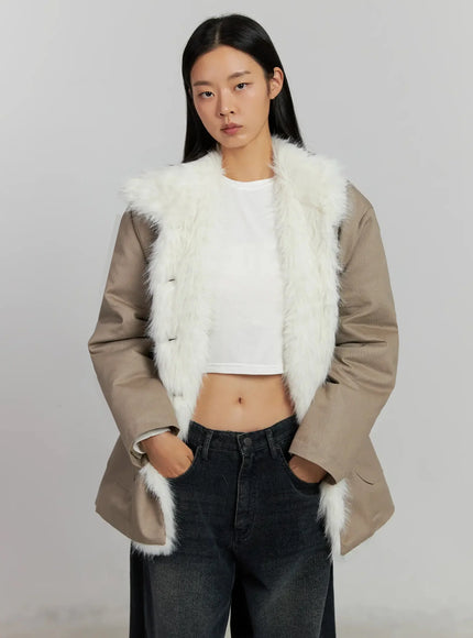 faux-fur-trim-hunter-jacket-ij502 / Beige