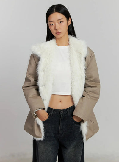 faux-fur-trim-hunter-jacket-ij502 / Beige