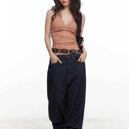 polkadot-sheer-v-neck-halter-cami-top-ca521 / Beige