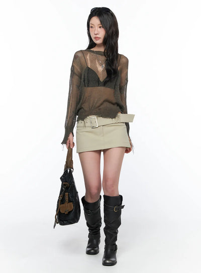 chic-belted-mini-skirt-ca524 / Beige